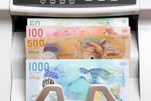 Maldivian rufiyaa in the counting machine photo