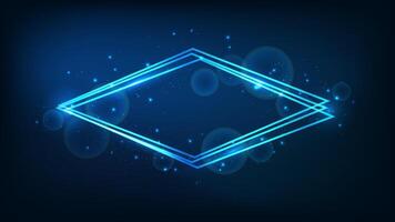 Neon rhombus frame with shining effects and sparkles vector