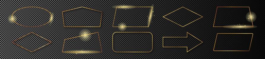 Gold glowing different geometric shape frame vector