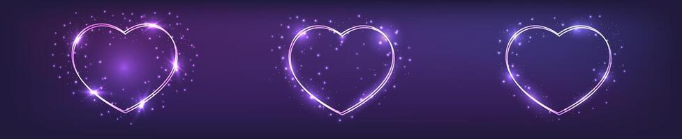 Neon double frame in heart form with shining effects vector
