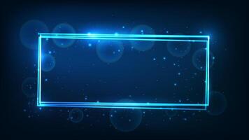 Neon rectangular frame with shining effects and sparkles vector