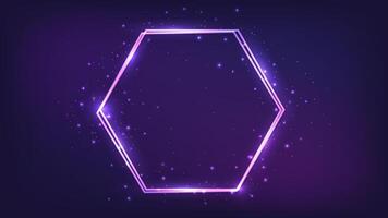 Neon double hexagon frame with shining effects vector