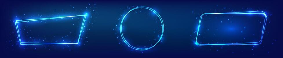 Set of three neon double frames with shining effects vector