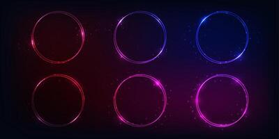 Neon double round frame with shining effects vector