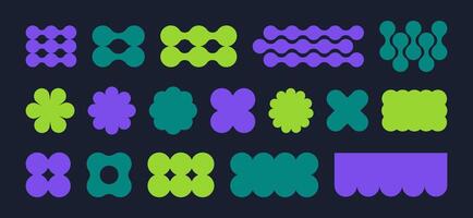 Geometric brutalist shapes. Abstract contemporary y2k figures, star, circle and flower shapes flat Illustration set. Bauhaus graphic elements vector