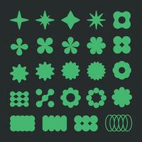 Modern brutalism shapes. Geometric contemporary y2k figures, bauhaus graphic elements, star, circle and flower shapes flat Illustration set. Abstract design shapes collection vector