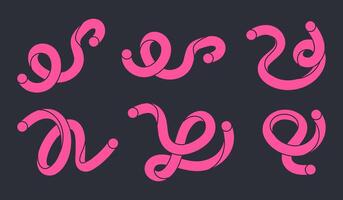 Scribble twisted lines. Hand drawn abstract colorful pink shapes, funny minimalist style scribbles flat illustration set. Cartoon comic scribble shapes vector