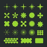 Geometric contemporary y2k figures. Modern brutalist shapes, bauhaus graphic elements, star, circle and flower shapes flat Illustration set. Abstract design shapes collection vector
