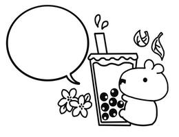Capybara with bubble tea for mascot coloring pages style. vector
