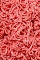 Fresh raw ground beef with salt and spices photo