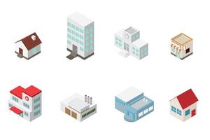 isometric building illustration element set vector