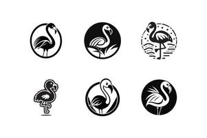 set of flamingo bird , art silhouette design black and white template vector
