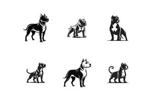 set of Pitbull dog , art, silhouette, logo, icon, illustration design black and white vector