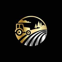 Agriculture logo design template. Tractor in the field. vector