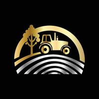 a tractor and tree logo on a black background vector