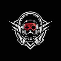 a logo with a red and white helmet and a controller vector