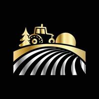 a tractor and a field on a black background vector