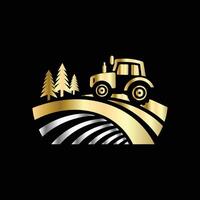 tractor logo with a forest and trees vector