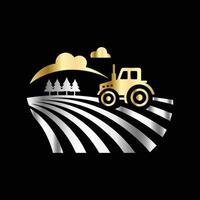 a tractor and trees on a farm logo vector