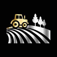 a tractor and trees on a farm logo vector