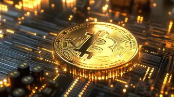 Digital Gold Bitcoin Coin in a Protected Financial Environment photo