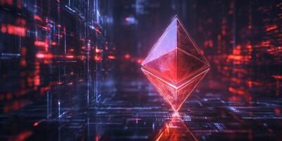 Floating Ethereum Symbol in a High-Tech Digital Space with Connectivity photo