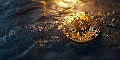 Shiny Bitcoin Coin with Hyper-Realistic Visuals on a Dark Background photo