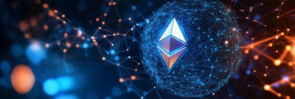 3D Globe with Ethereum Logo Highlighted by Interconnected Lines photo