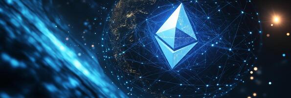 Ethereum Logo Displayed on a 3D Globe with Global Connectivity photo