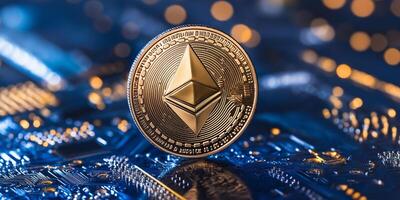 Digital Blueprint Featuring Ethereum Coin for Design photo