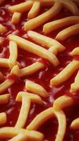 French Fries Constructing a Maze with Ketchup photo
