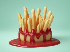 French Fries Building a Playful Fort with Ketchup photo