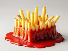 French Fries Assembling a Fun Fort with Ketchup photo
