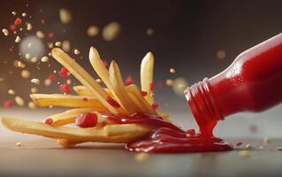 French Fries Fleeing from a Fun Ketchup Bottle photo