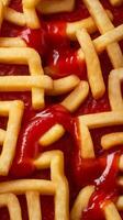 Playful French Fries Building a Maze with Ketchup Pools photo