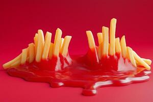 French Fries Forming a Link Between Two Ketchup Hills photo