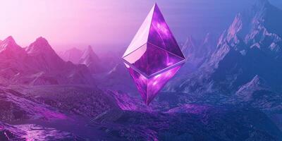 Virtual Smart Landscape with Floating Ethereum Logo photo