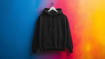 Black Hoodie with a Custom Style Showcased with abstract background photo