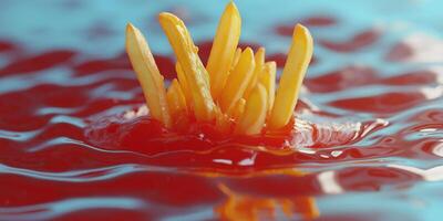 French Fry Diving into a Ketchup Pool photo