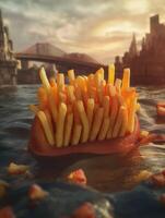 French Fries Building a Tiny Bridge photo