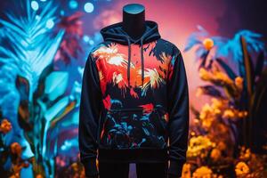 Black Hoodie with a futuristic nature design photo