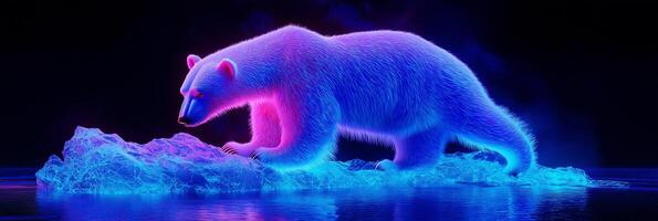 Neon Polar Bear Running Fast on Ice with Vibrant Visuals photo