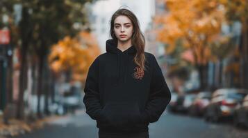 Custom-Designed Black Hoodie Worn by a Model photo