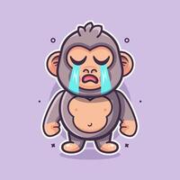 kawaii gorilla animal mascot with cry expression isolated cartoon in flat style design vector