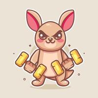 funny kangaroo animal character mascot doing bodybuilding using dumbbell isolated cartoon vector