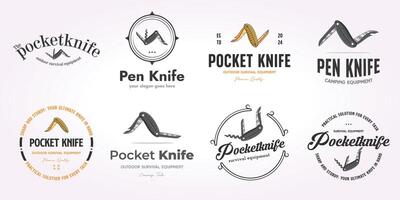 set bundle of pocket knife icon logo solid style. icon design element multifunction tool vector