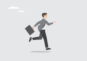 man in business suit running late for work with his suitcase vector