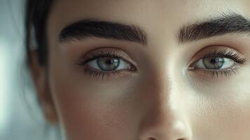 Close-up of a young woman showcasing expressive eyes with bold brows photo