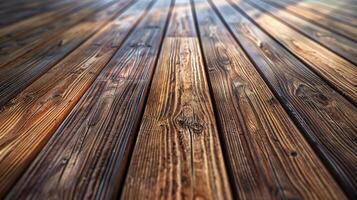 Close-up of rustic wood decking with rich texture and grain detail photo