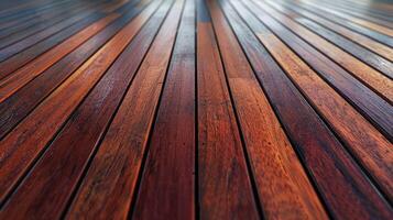 Close-up of polished wood decking on a sunny outdoor patio photo